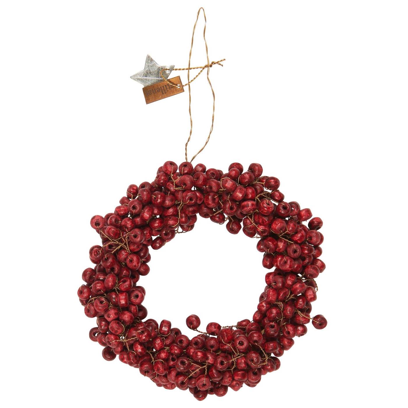 Red Wooden Beaded Wreath Handmade Small