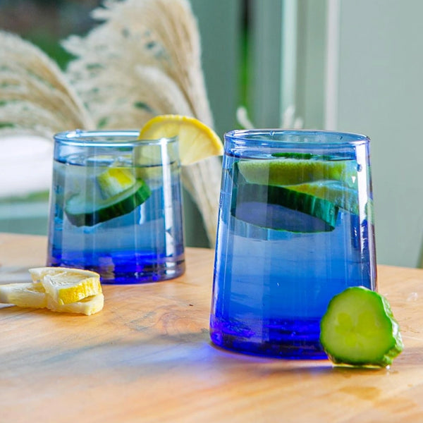 MERZOUGA RECYCLED GLASS TUMBLER BLUE SMALL