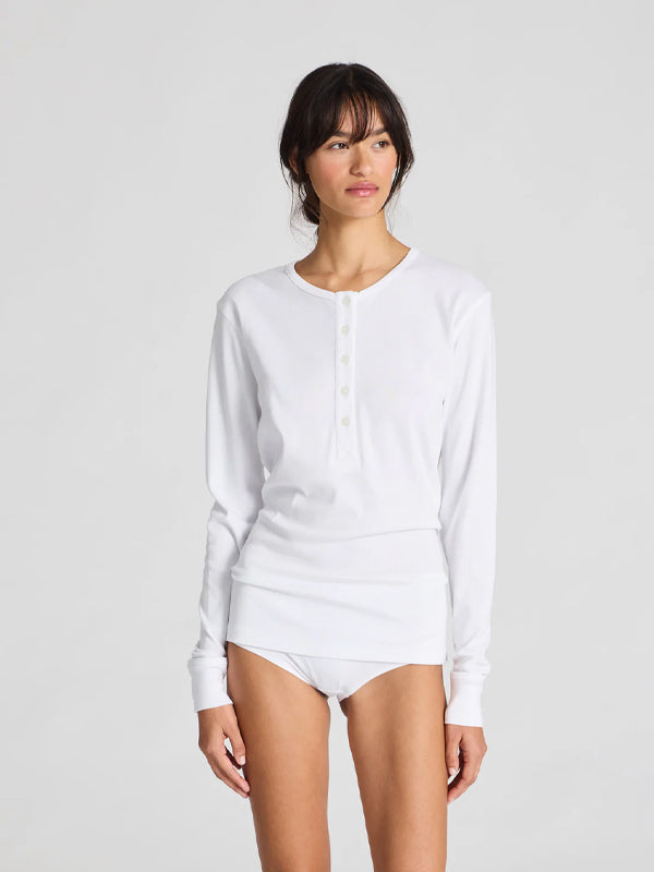 Gai & Lisva Ida Cotton Top Henley Rib Long Sleeved Tee