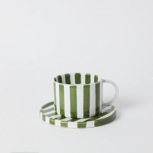 Monica Striped Cup and Saucer Green