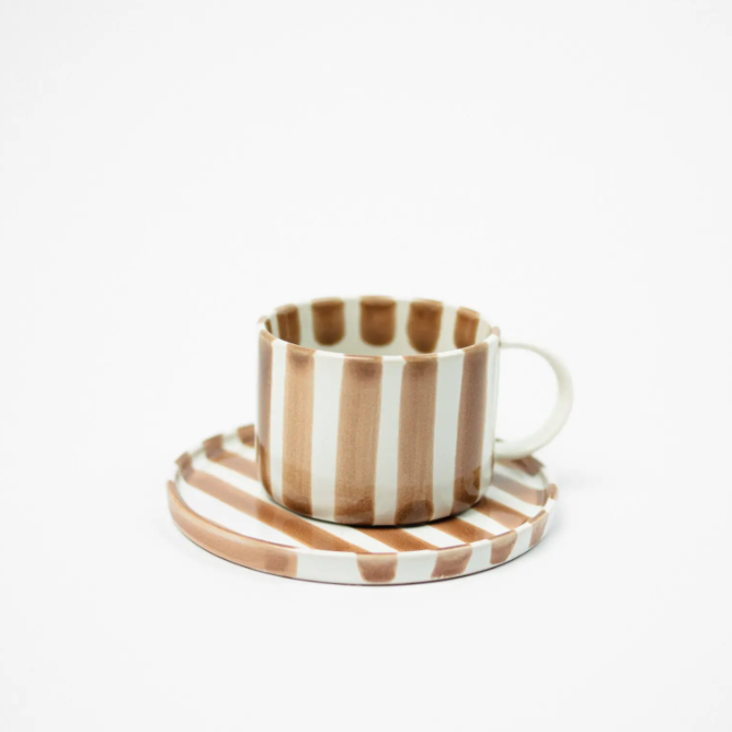 Monica Striped Cup and Saucer Beige