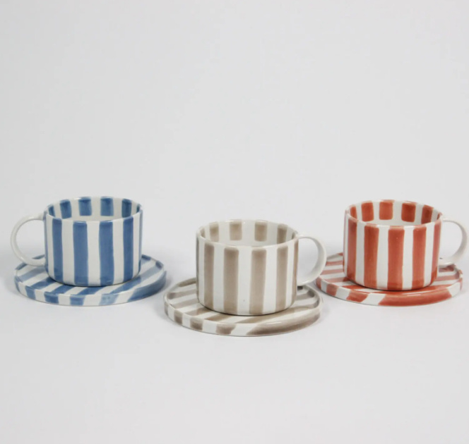 Monica Striped Cup and Saucer Beige