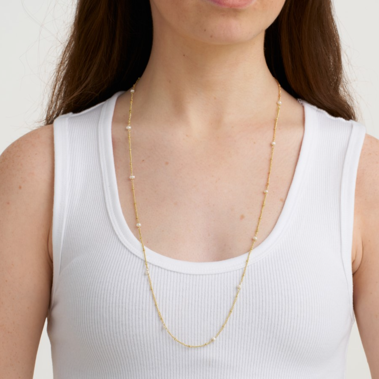 Long Chain Necklace with Pearls