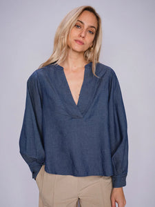 MosMosh Yen Denim Blouse Dark Blue