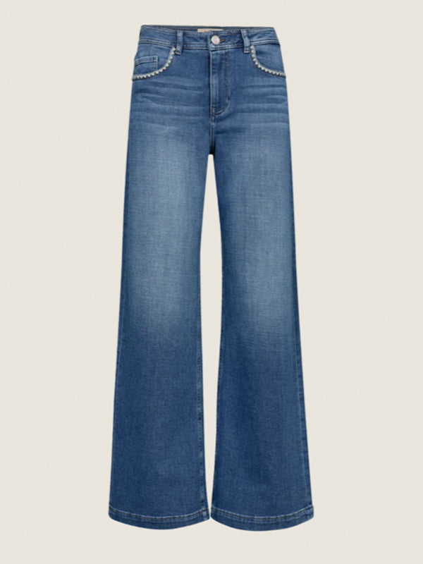 MosMosh Dara Shane Flare Jeans with Embroidered Detail