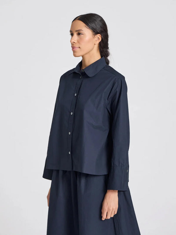 Gai & Lisva Flora Cotton Poplin Shirt Navy
