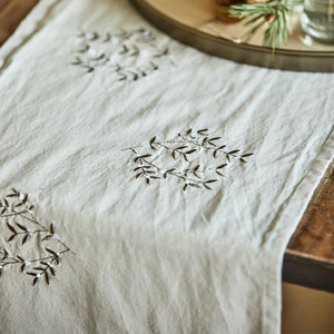 COTTON TABLE RUNNER WITH MISTLETOE EMBROIDERY
