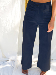 OFFON CLOTHING NAVY CORD STRAIGHT LEG TROUSERS