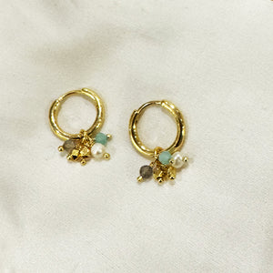 NE151 Small Hoop Earrings with Gemstone Cluster AZ