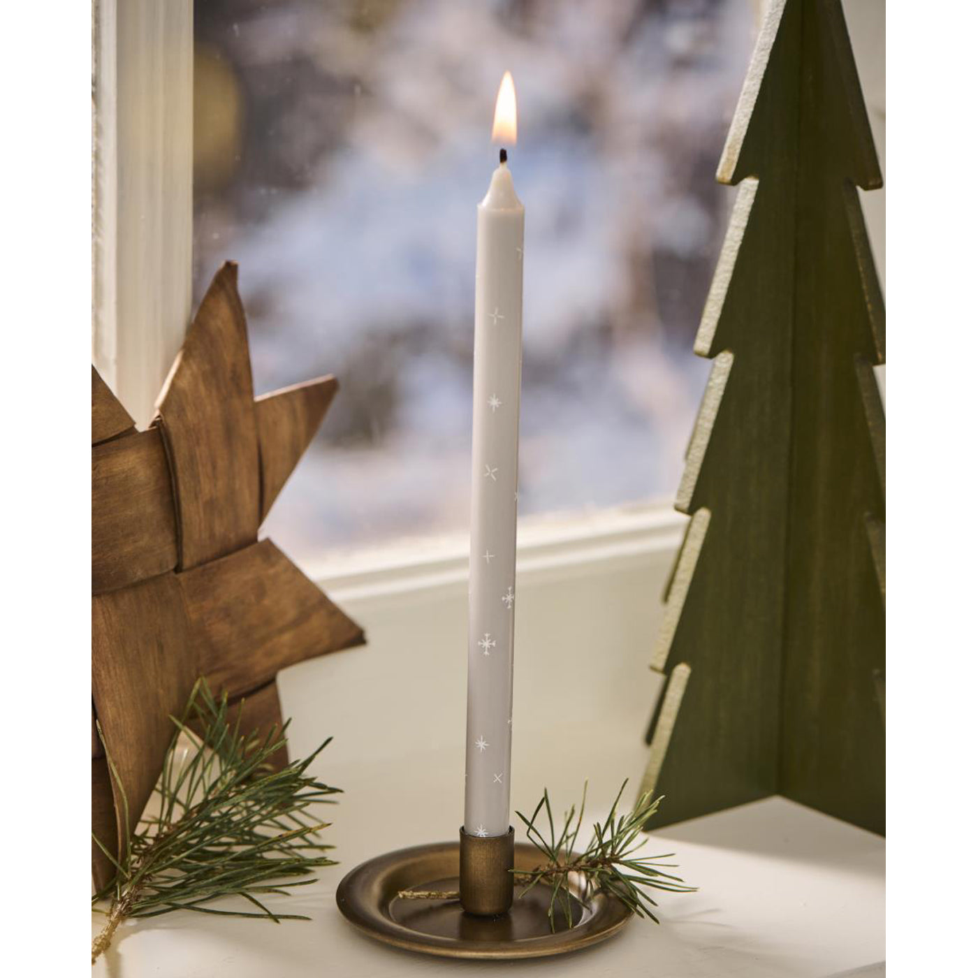 Taper Candle Spruce Twigs Design