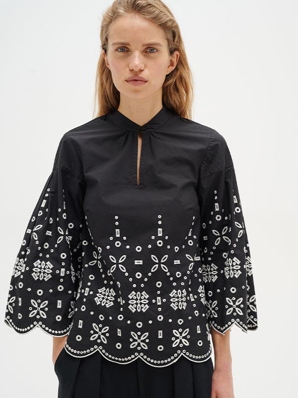 INWEAR DORIKA COTTON EMBROIDERED BLOUSE BLACK