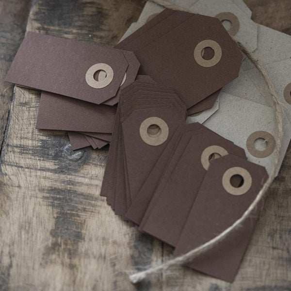 LUGGAGE GIFT TAG BROWN CARD PACK OF 25 two sizes